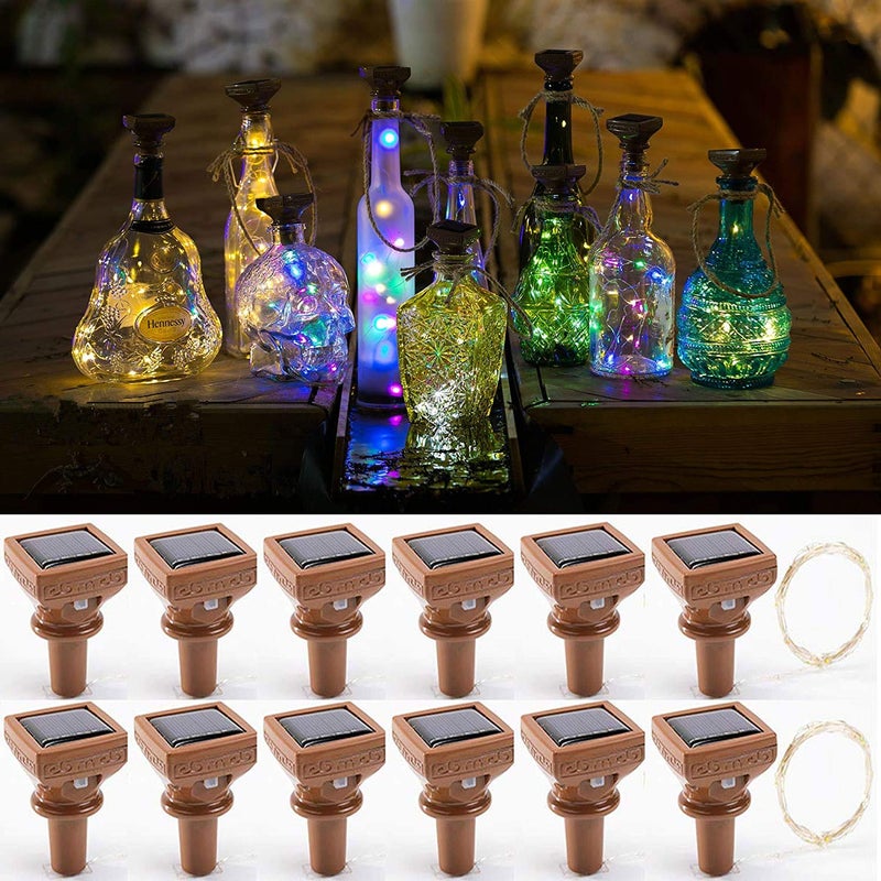 YJFWAL Upgraded 12 Pack Solar Wine Bottle Lights, 20 LEDs Waterproof Copper Light, Bottle Light Fairy Cork String Lights for Yard Patio Decor, DIY Birthday Gift for Mom Grandma Girlfriend(Multicolor) - Image 1